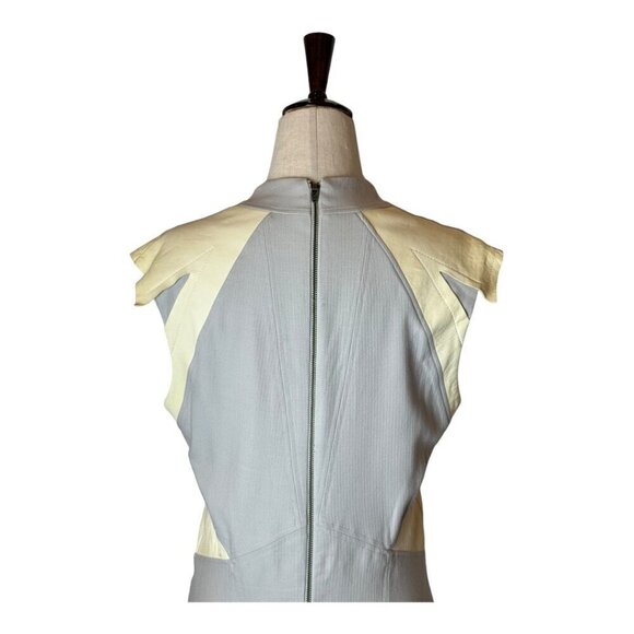Helmut Lang Dress‎ Women 10 Gray Cream Blistered Leather Panel Sheath Mini - Picture 5 of 13